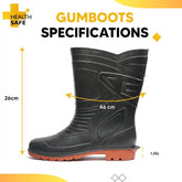 Health Safe Gum Boot For Men, (28.5cm Height) (Black/Red) Flexible PVC, Puncture & Tear Resistant, Anti-Slip, Oil/Water/Acid Resistance, Lightweight, Industrial/Labor Purpose, Unisex Gumboot